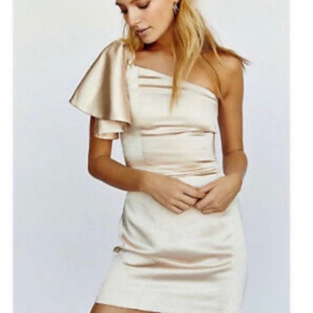 Free People x Fame And Partners NWT Cara Mini Dress Champagne One Shoulder - Picture 4 of 15